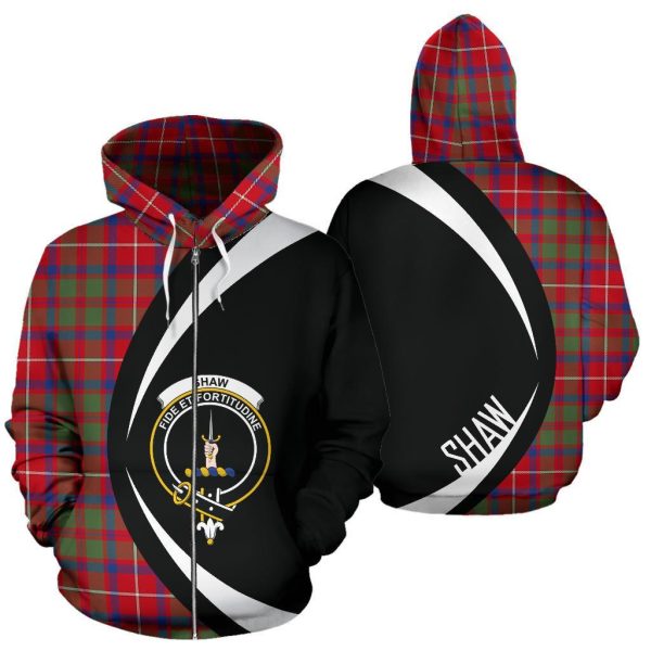 Shaw Red Modern Tartan Crest Zipper Hoodie - Circle Style For Sale