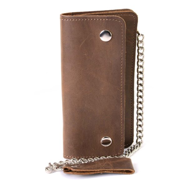 Milwaukee Leather MLW7885 Men s 6  Brown Premium Leather Bi-Fold Biker Wallet w  Anti-Theft Stainless Steel Chain Online Sale