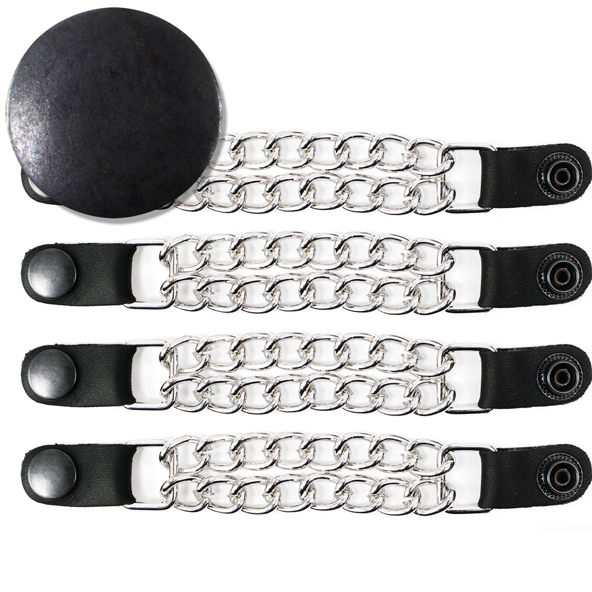 Milwaukee Leather Black Medallion Vest Extender – Double Chrome Chains Genuine Leather 6.5  Extension 4-PCS MLA6016SET on Sale