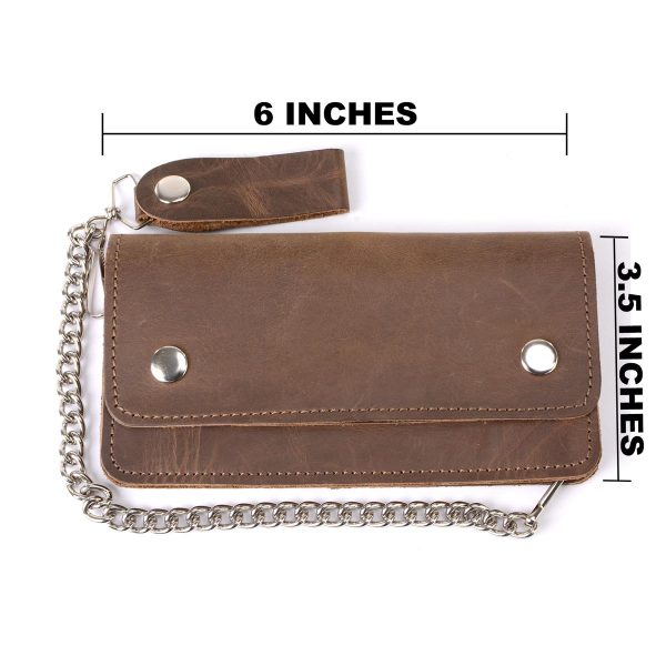Milwaukee Leather MLW7885 Men s 6  Brown Premium Leather Bi-Fold Biker Wallet w  Anti-Theft Stainless Steel Chain Online Sale - Image 3