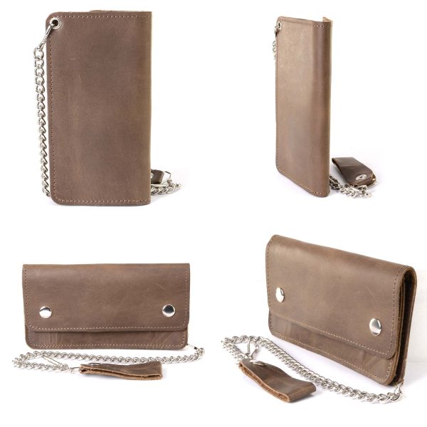 Milwaukee Leather MLW7885 Men s 6  Brown Premium Leather Bi-Fold Biker Wallet w  Anti-Theft Stainless Steel Chain Online Sale - Image 5