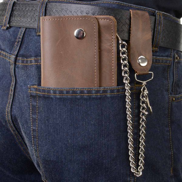 Milwaukee Leather MLW7885 Men s 6  Brown Premium Leather Bi-Fold Biker Wallet w  Anti-Theft Stainless Steel Chain Online Sale - Image 2
